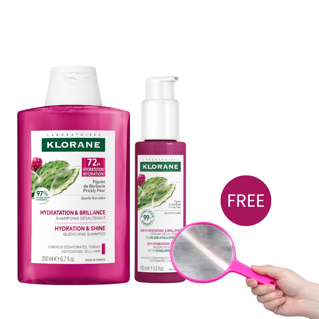 Buy Klorane Quenching Shampoo 200 ML + Quenching Serum with Hyaluronic Acid 100 ML & Get Free Gift - Pink Handheld Mirror